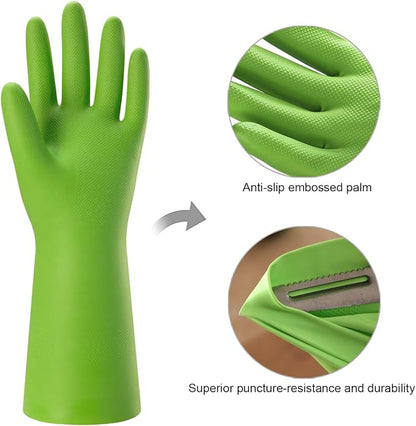 Bamllum Rubber Cleaning Gloves for Kitchen - 4 Pairs Reusable Dishwashing Gloves for Household, Flexible Long-lasting & Waterproof (Large, Blue+Green+Red+Orange)