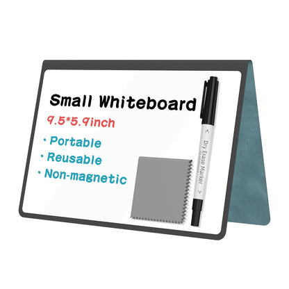 Portable Dry Erase Board,Reusable Whiteboard Notebook, Double-Sided White Board PU Cover 9.5"x6.6" with Marker,Wipe Cloth (Blue)
