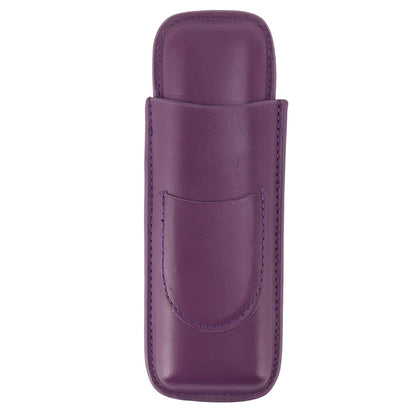 OEBUAFI 2 Finger Faux Leather Cigar Case, Premium Soft Touch Travel Holder with Front Pocket for Cutter, Elegant Sewing Technology Lightweight Durable Men (Purple)
