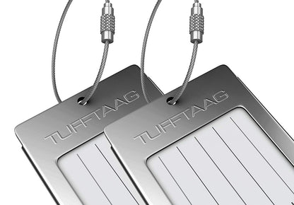 Luggage Tags Business Card Holder by TUFFTAAG - Durable Travel ID Bag Tag, Gunmetal, 2 Tags