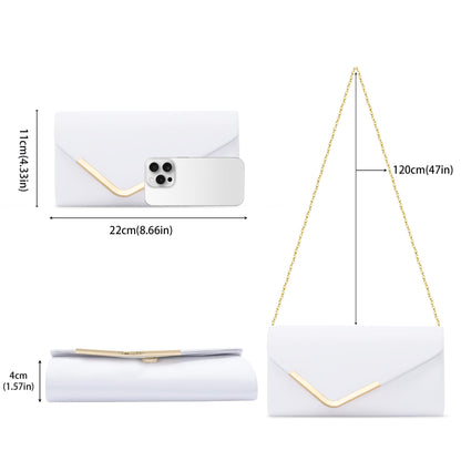 Larcenciel White Clutch Purses for Women, Trendy Leather Evening Bag w/Chain, Fashion Envelope Lady Shoulder Crossbody Handbags, Sparkly Party Prom Purse Bride Wedding Guest Clutch Dress Carry on Bags