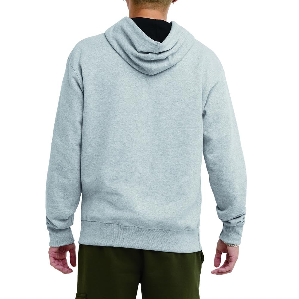 Champion Men's Pullover Fleece Hoodie, Standard Fit, Midweight, Available in Regular and Big & Tall, Oxford Gray-C Logo, Medium