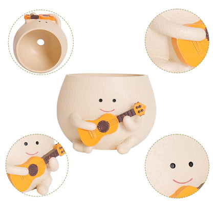 NINIPAPA Smiley Face Plant Pot Cute Guitar Planter with Drainage Holes Funny Small Flower Pots for Indoor Succulent, Unique Gifts for Plant Lover