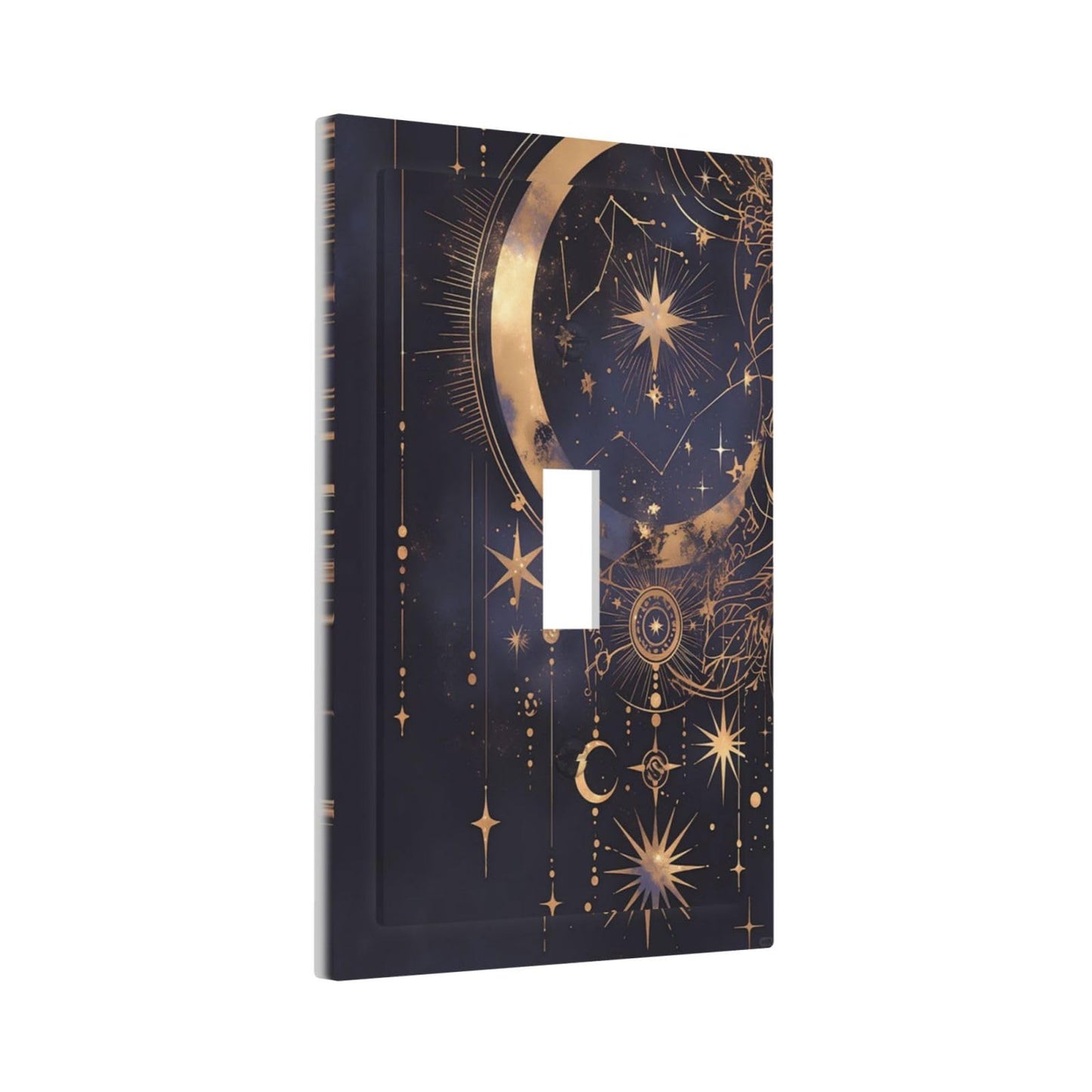 Nadoabtm Decorative Light Switch Cover Plate Gothic Celestial Gold Moon Stars 1 Gang Single Toggle Decorate Switch Plate Cover Wall Plate Electrical Outlet Covers For Home Farmhouse Decor