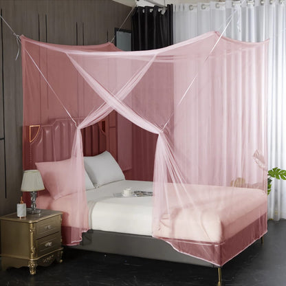Eimilaly 8 Corner Bed Canopy Curtains for Girls Boys, Dormitory, Loft, 1-1.8M Bed, Outdoor Camping - Pink