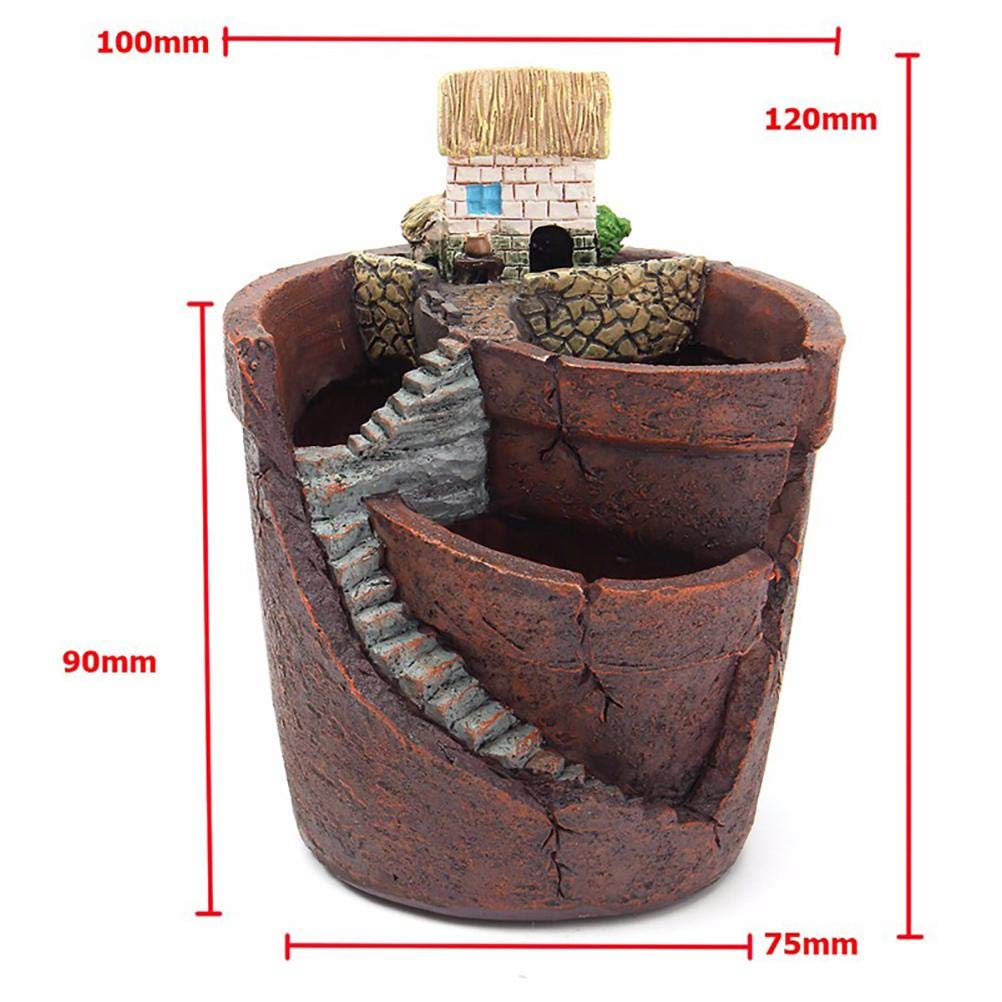 Gonetre Plants Potted Flower Pots Sweet House Fairy Garden Planter for Home Decor Office Garden Decoration Material Synthetic Size 10 X 12cm (Brown)