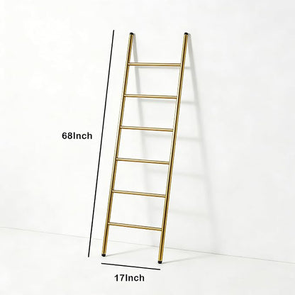 6-Tier Blanket Ladder 68 Inch Wall-Leaning Towel Rack for Living Room and Bedroom, Easy Assembly - Gold