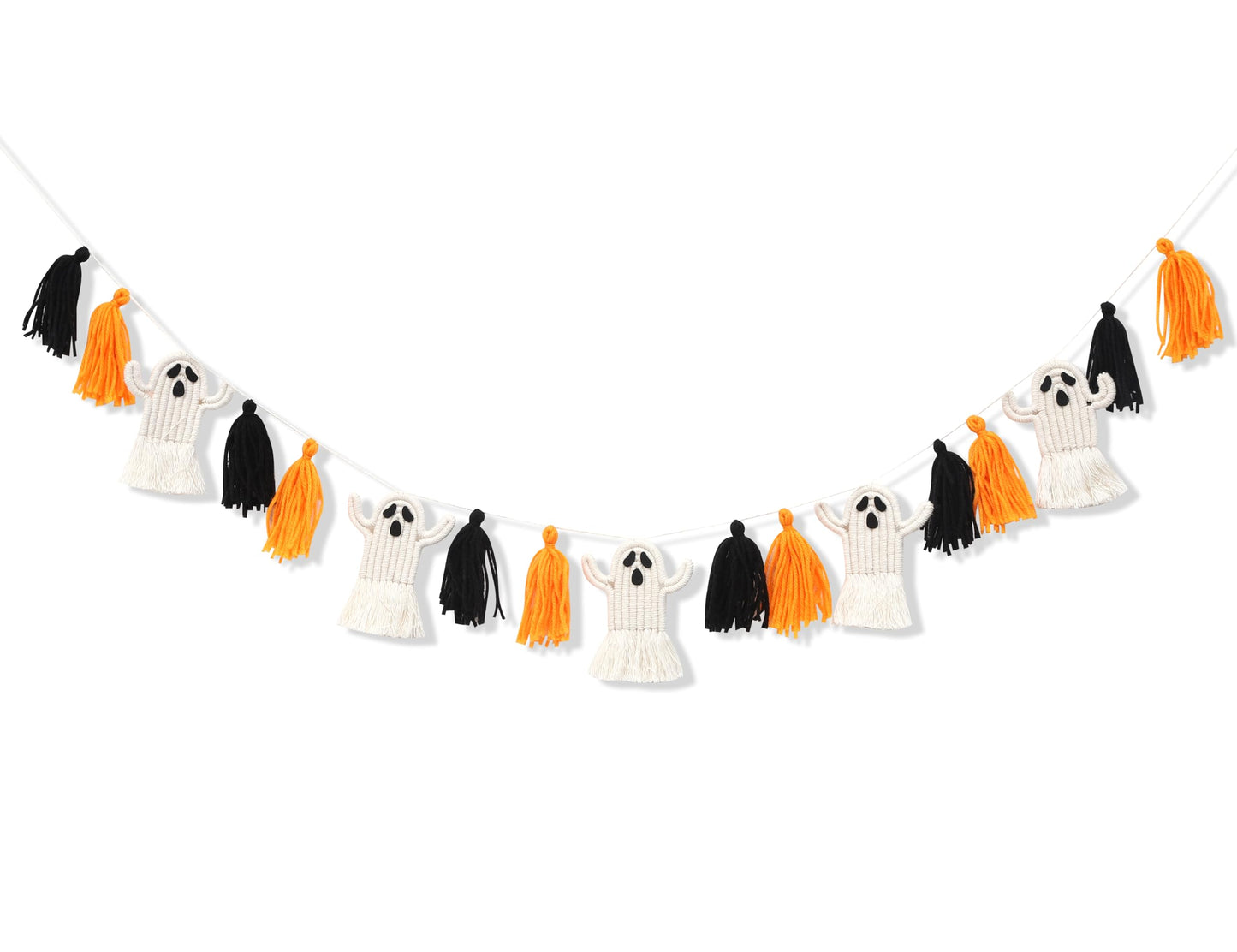 Halloween Ghosts Garland - Macrame Halloween Decor, Halloween Party Decor, Halloween Ghosts Hanging Decorations, Halloween Ghosts Tassel Banner Decor