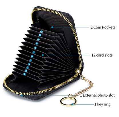 BAKUN RFID Blocking Leather Slim Zipper Business/Credit Card Wallet Case Holder with Clear Photo Slot, Security Travel Wallet (Navy)