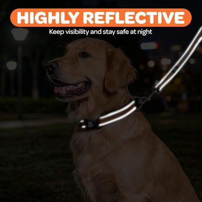 FURRYFECTION Reflective Dog Collar and Leash Set with Quick Release Buckle, Padded with Neoprene Adjustable Nylon Dog Collar for Small Medium and Large Dogs (Small Collar+5FT Leash, Orange)