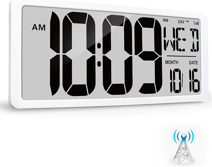 18.6" Extra Large Amotic Digital Wall Clock Battery Operated Alarm Clock with Day Date & Temperature Jumbo LCD Display Clock for Wall Bedroom Living Room Classroom Home Office