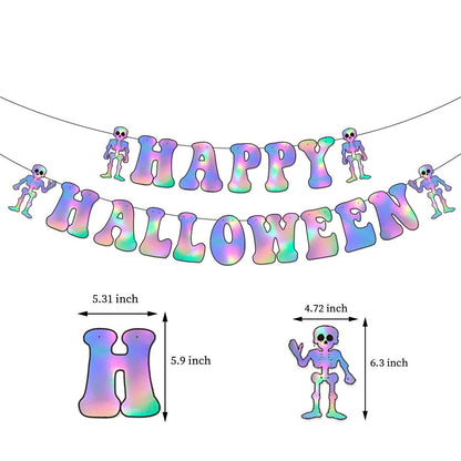 Halloween Iridescent Holographic Bats Party-Decorations Stickers Banner - 17pcs Neon Glitter 3d Paper Rooms Wall Decor,Hotel Transylvania Kids Happy Birthday Hanging Supplies Panduola