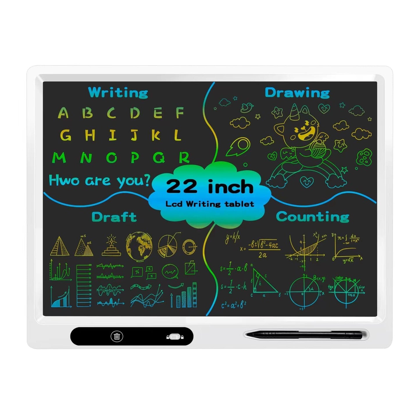 22 Inch LCD Writing Tablet for Kids, Large Drawing Board for Learning &Homeschool, Eye Protection Reusable Writing Pad, One-Click Erase,Educational Toy for Toddlers Travel & Quiet Play