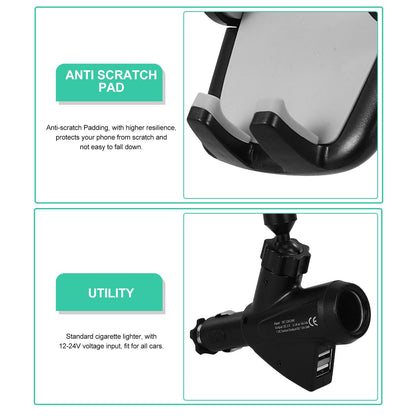 Veemoon Portable Electronic Device Mount for 3-6.5 inch Phones, Dual USB Car Charger Lighter Phone Holder