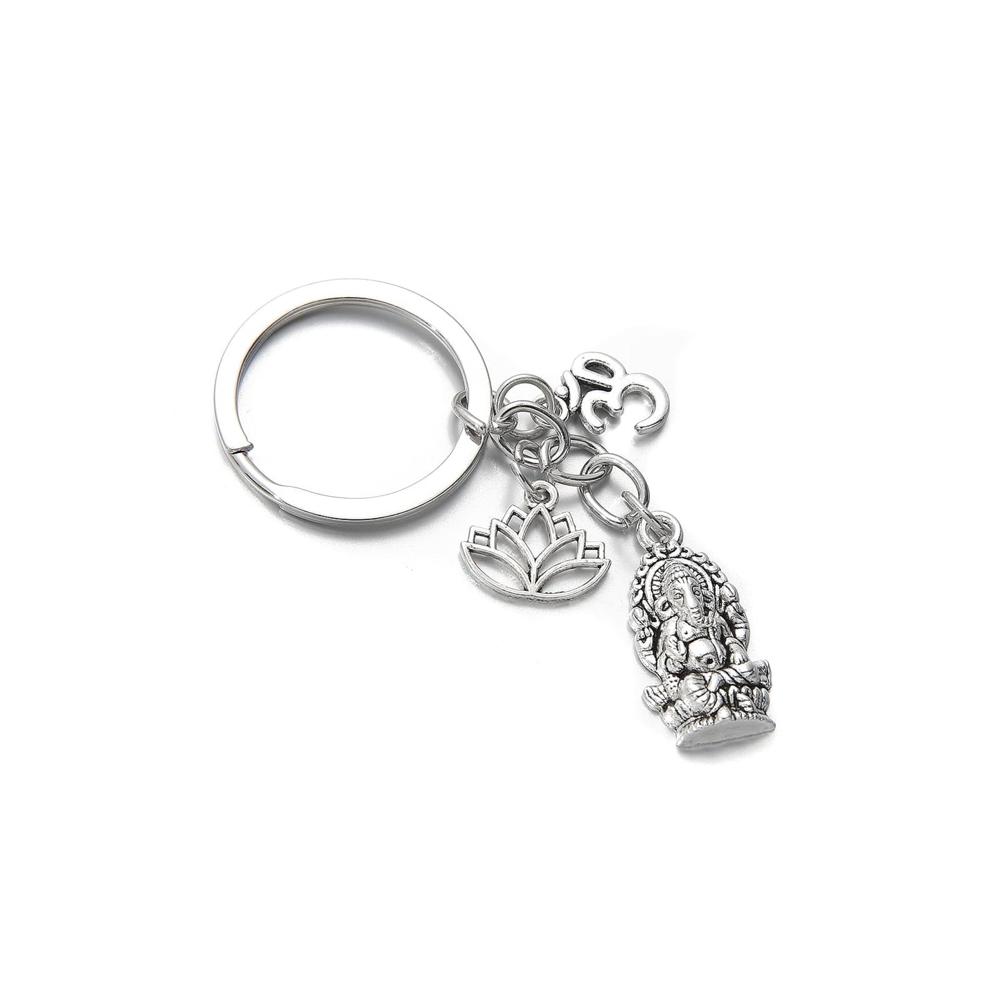 PHAETON 20PCS Ganesha Keychain with Lotus Charm Buddha Key Ring Key Holder Buddha Keychain, God Of Wealth Elephant Keychain for Festive Occasions, 3.18inch, Silver