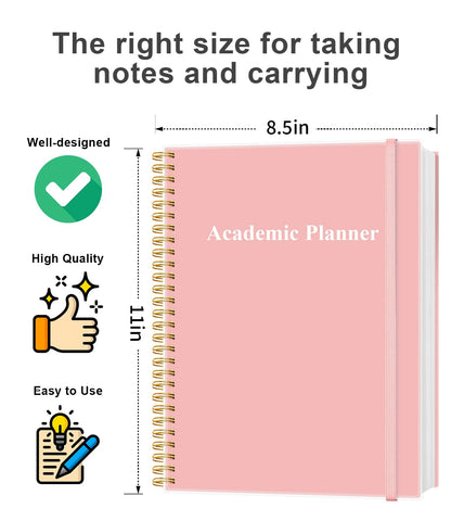 Academic Planner for 2026-2027 or Anytime - Undated Weekly Student Planner For Homeschool, High School, College & Nursing Students, 200 Pages, 8.5" x 11", Pink