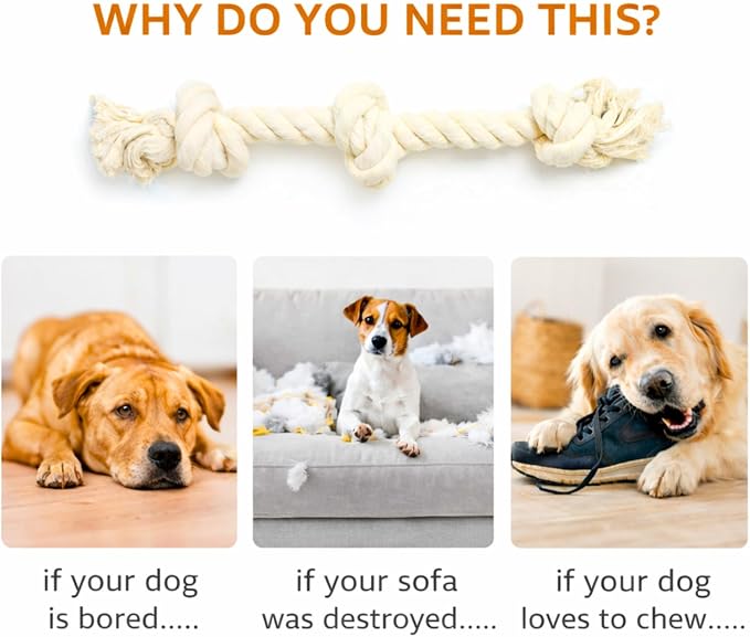 Dog Rope Toys for Large/Medium Aggressive Chewers, Tough Cotton Chew Toy, 39 Inch 5 Knots Indestructible, Tug of War Dog Pull Rope Teeth Cleaning (3 Knots (Pack of 2))