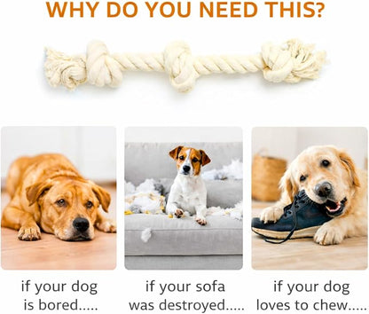 Dog Rope Toys for Large/Medium Aggressive Chewers, Tough Cotton Chew Toy, 39 Inch 5 Knots Indestructible, Tug of War Dog Pull Rope Teeth Cleaning (3 Knots (Pack of 2))