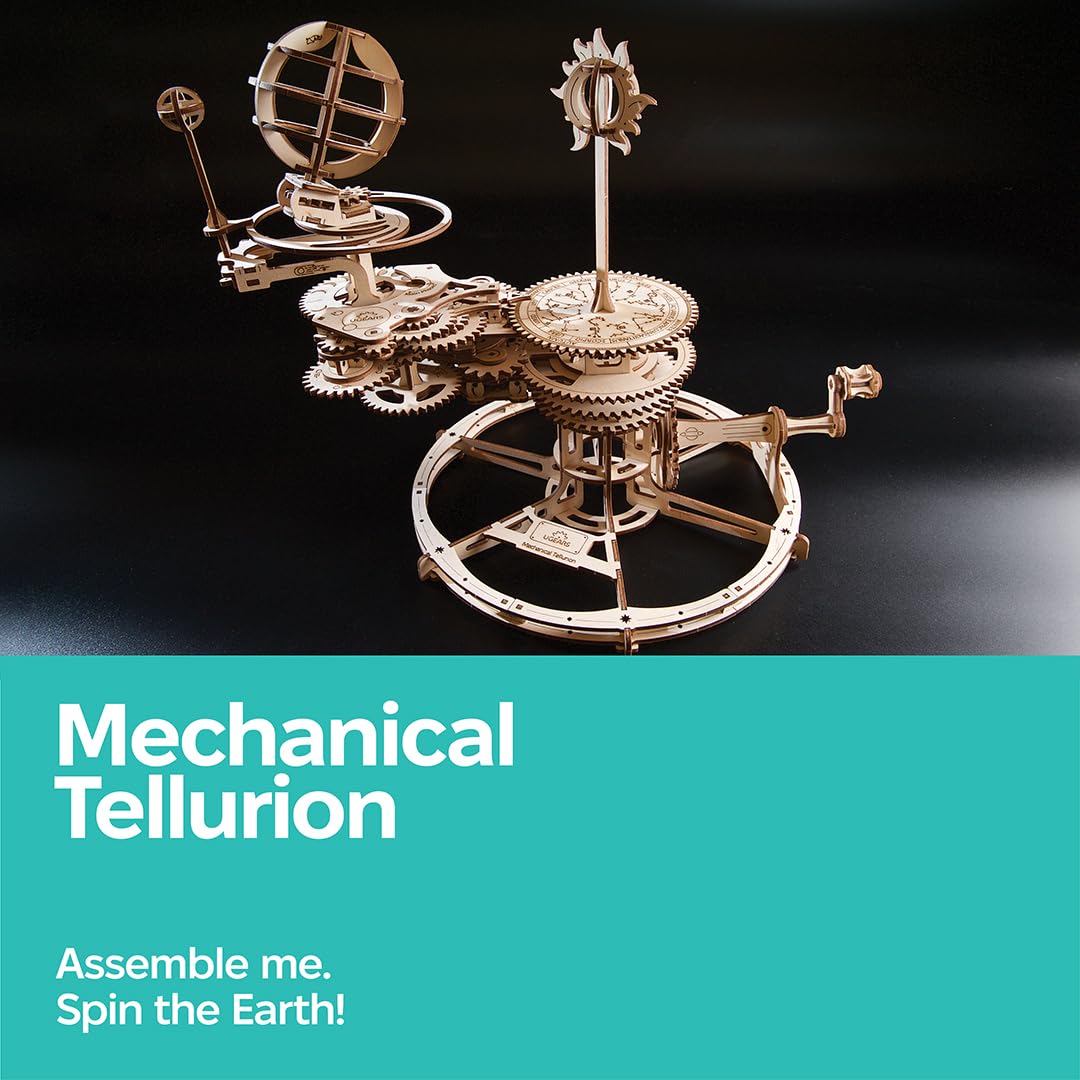 UGEARS Mechanical Tellurion 3D Puzzle - 3D Wooden Puzzled for Adults, Solar System Model Kit, Wooden Model Kits for Adults to Build, Mechanical Models Brain Teaser Puzzle