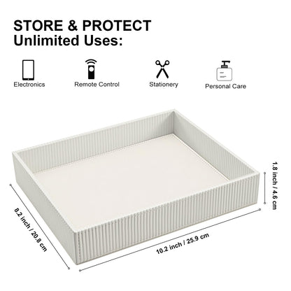 SITHON Valet Tray Desk Organizer, PU Leather Catchall Bedside Vanity Tray Nightstand Caddy Coin Box Key Jewelry Storage Organizer, Graduation, Stripe Pearl White