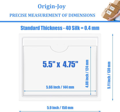 Origin-Joy 25 PCS Self-Adhesive Index Label Pockets, Clear Plastic Peel & Stick Card Holders with Top Open for Loading (5.5 x 4.75 inch)