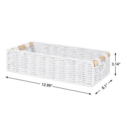CubesLand Back of Toilet Storage Basket for Organizing w/Cut Out Handle, Handwoven Toilet Tank Top Paper Baskets, Small Wicker Decorative Basket for Countertop, Home, Living Room, Nursery, White