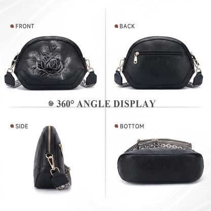 VIMUTI Embossed Rose Crossbody Bags for Women, Soft Vegan Leather Small Purse with Adjustable Wide Strap, Boho Shoulder Handbag with Multi Pockets, Lightweight Everyday Bag