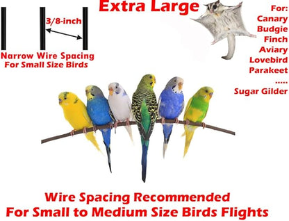 55" Extra Large Tight 3/8-Inch Bar Spacing Multiple Flight Bird Aviaries Budgie Canaries Finches Lovebirds Budgies Breeding Breeder Cage with Removable Rolling Stand