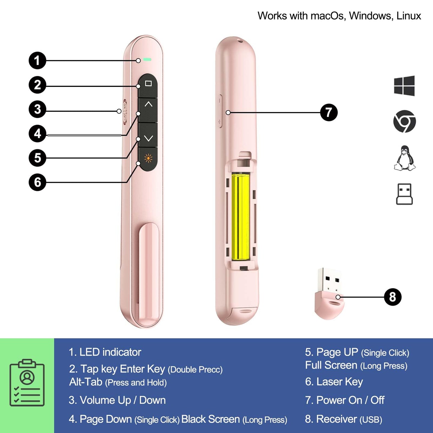 QUI Presenter Clicker Bundle | Pen-Shaped USB A Pink & Remote-Shaped USB A Black
