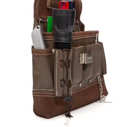 Estwing 8-Pocket Leather Electrician's Tool Pouch for Work and Tool Belts, Flashlight Loop, Tape Chain, Pliers Pockets, 3-inch Tunnel Loop