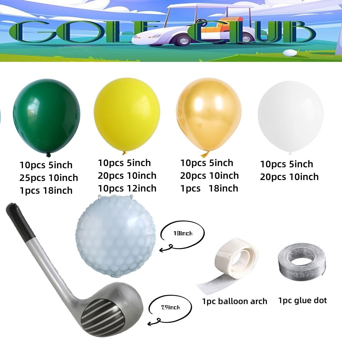 Hole in One Balloon Arch Green Yellow White Gold Balloon Garland for Golf First Birthday,Golf-Themed Retirement Party Decoration