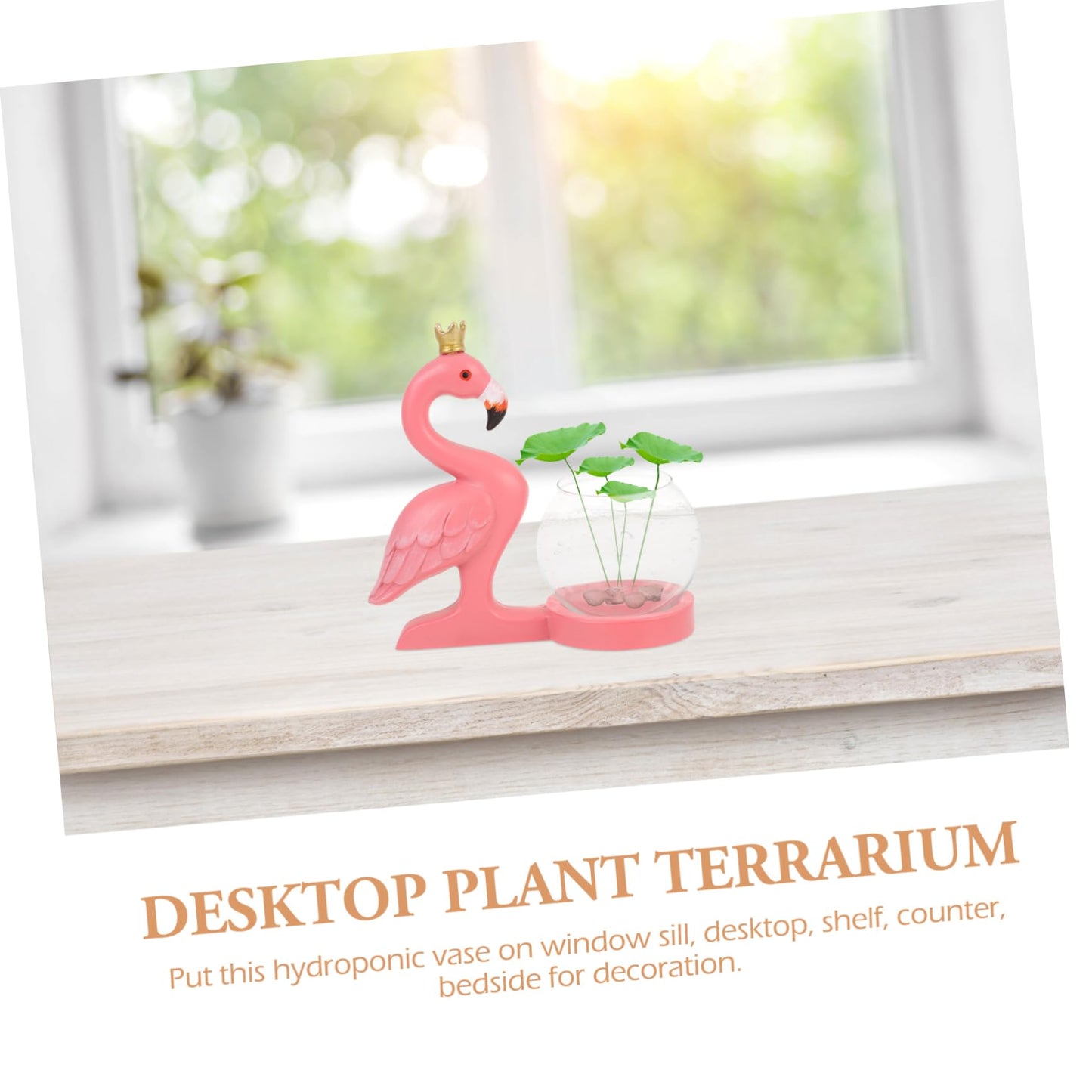 Healifty Creative Flamingo Statue Hydroponic Vase for Desktop Plant Terrarium Glass Centerpiece Vase for Home Office Decoration Elegant Shelf and Bedside Display