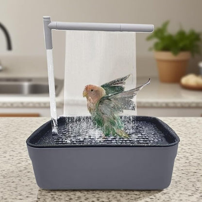 Parrot Shower - Indoor Bird Bath Station, Quiet Water Spray Unit, Automatic Cage Cleaning Flow System, Gentle Mist Bathing Setup For Finch Parakeet Cockatiel Lovebird African Grey | Home Aviary Care X