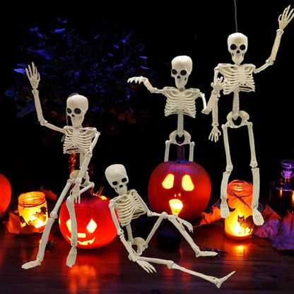 CAMIRUS 4PCS Halloween Skeletons Decorations, 16" Full Body Plastic Mini Little Skeleton Posable Joints Poseable Skeleton for Halloween Party Hanging Decoration Yard Lawn Garden Patio Decor