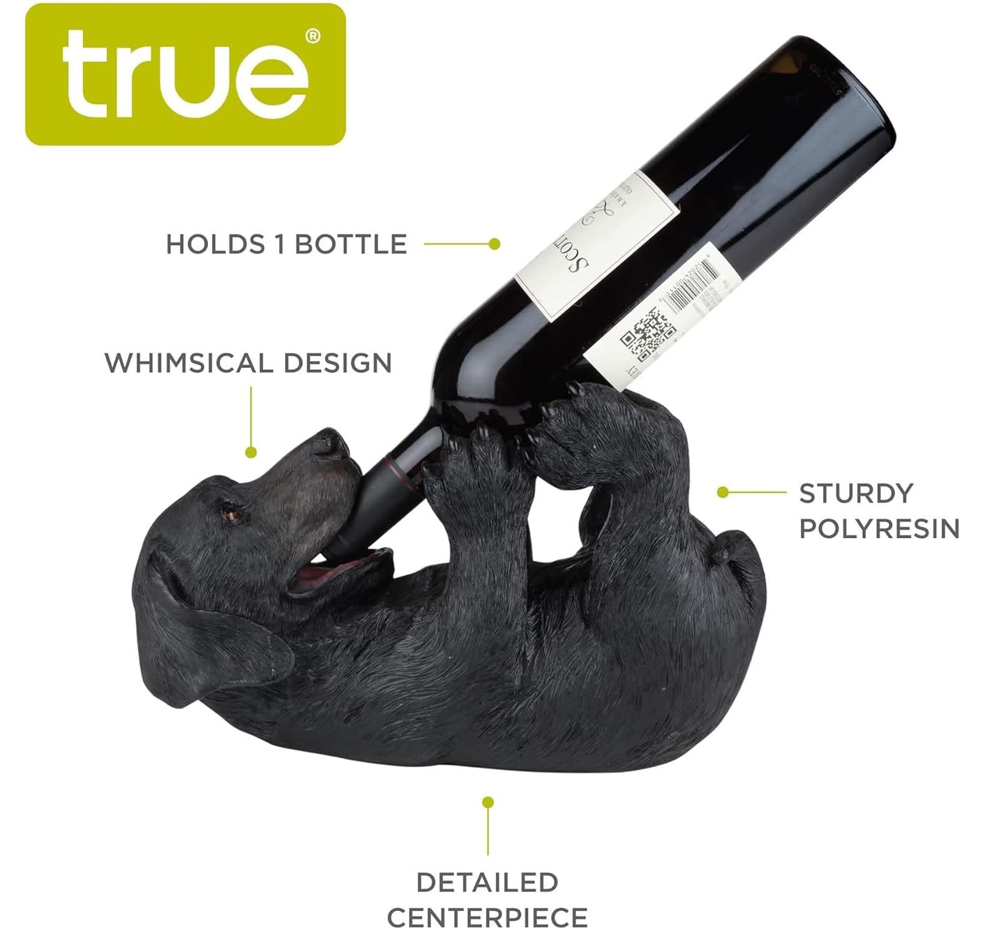True Lucky Lab Tabletop Wine Bottle Holder Countertop Centerpiece Labrador Kitchen Decor for Dog Lovers Barware Accessory Black