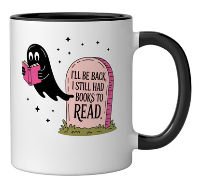 Funny Ghost Halloween Read Books Lover Bookworm Girl Reading Ceramic Mug, Black/White