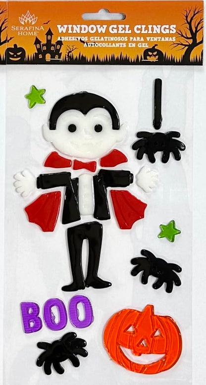Halloween Gel Cling Stickers for Windows and Mirrors - 6 Sheets of Reusable Spooky Designs: Dracula, Ghosts, Skeletons, Witches, Jack-o-lanterns and More!