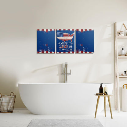Feelyou Patriotic 250th Anniversary 3 Piece Canvas Wall Art for Living Room Bedroom 4th of July Wall Art for Home Decor America Map Office Decor Artwork Red and Blue Retro Style Picture Posters