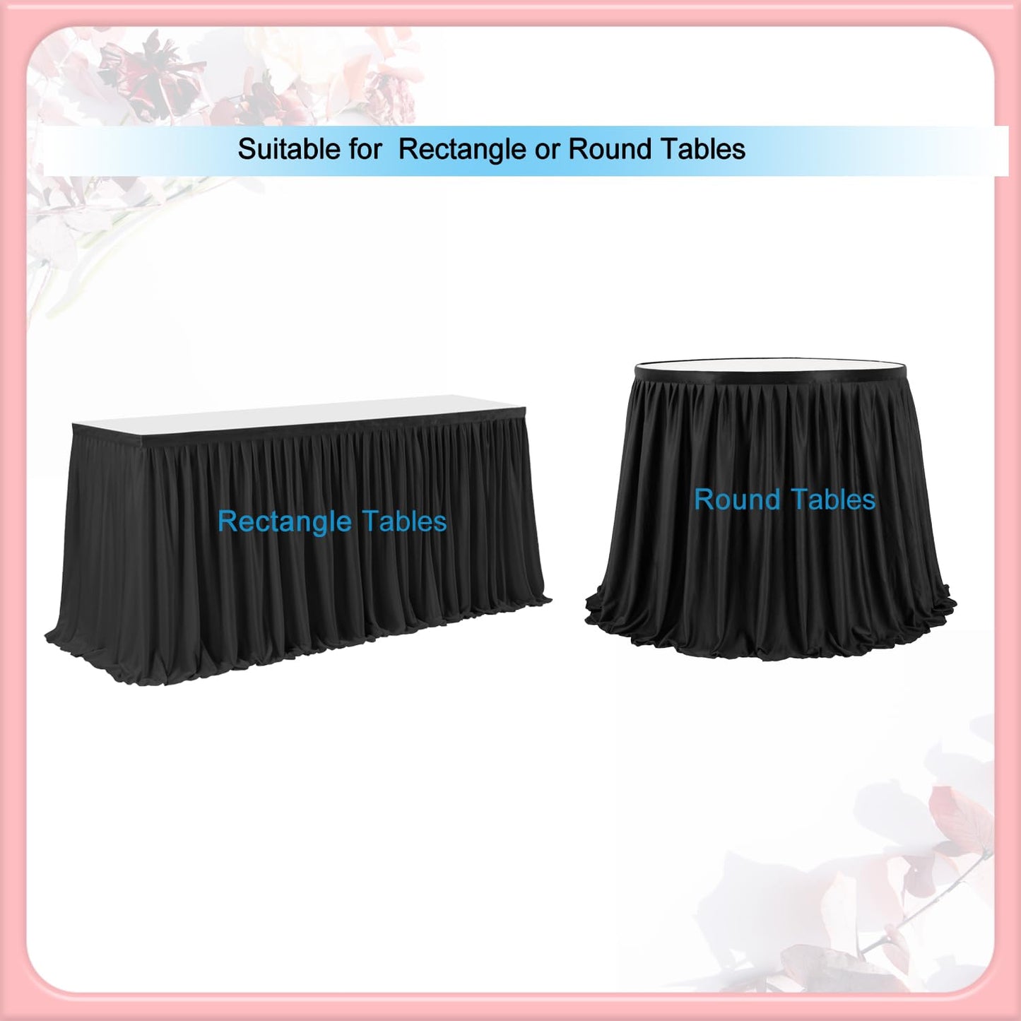 5ft Table Skirts for Rectangle Tables, Pleated Table Cloth for Black Theme Wedding Halloween Chirstmas Baby Shower 1st Baby Girl Birthday Party Decorations Banquet Buffet Gender Reveal