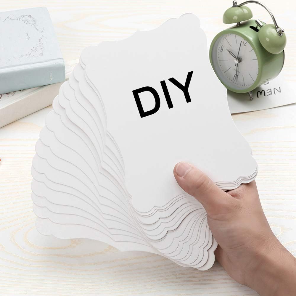 50 Pack Blank Kraft Cards Cardstock Thick Paper Brown Greeting Cards for DIY Gift Card Menus, Baby Shower and Wedding Invitations (White, 4x6IN)