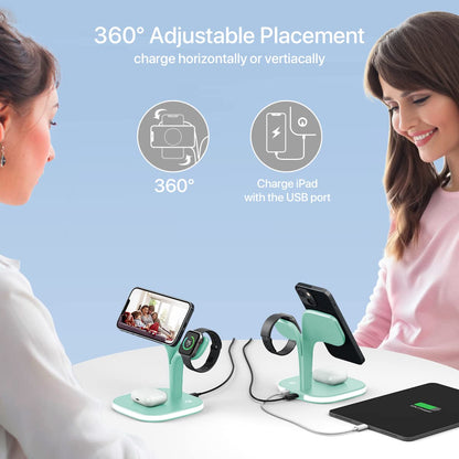 EXW for Magsafe Charger Stand,Charging Station for Multiple Devices,Wireless Charger for iPhone 17 Air 16 15 14 13 12 Series,Apple Watch Series 1-10/Ultra,AirPods Pro with LED and Adapter (White)