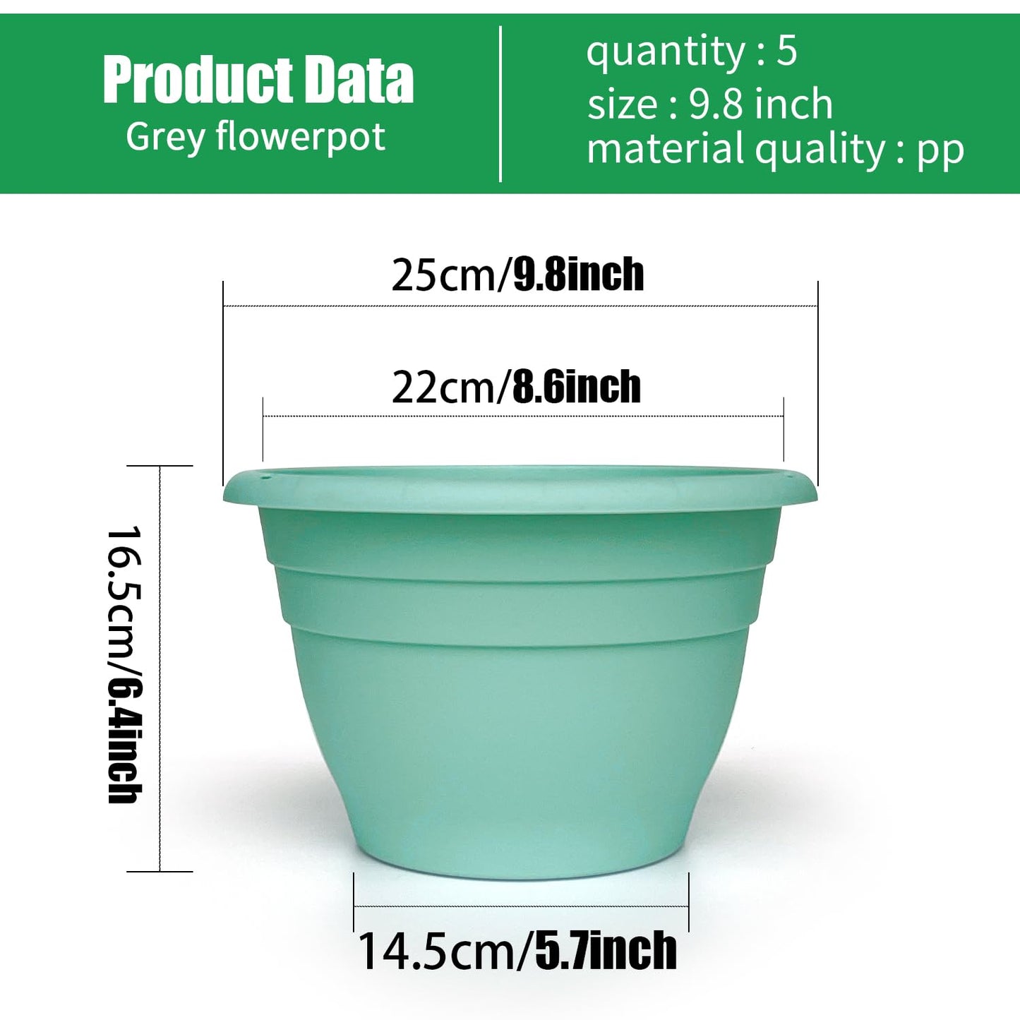 RooTrimmer 5 Pack 10 Inch Plant Pots for Indoor Outdoor,Plastic Floor Planters with Drainage Holes,Lightweight Flower Pots for Home,Patio & Garden(Blue)