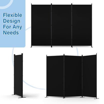 AKTOP 3 Panel Room Divider 6FT – 103" W x 70" H Folding Privacy Screen, Freestanding Fabric Room Partition, No-Drill Temporary Wall Divider for Apartment, Dorm, Studio, Home Office, Bedroom – Black