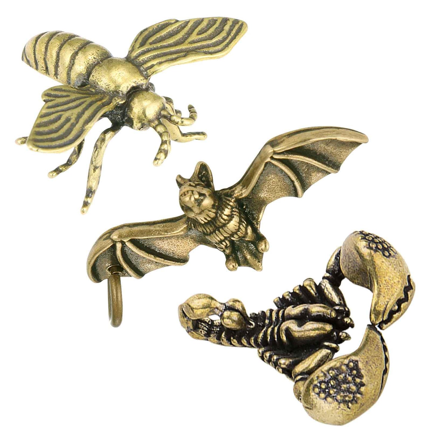 3PC Bee Scorpion Bat Sculpture Solid Metal Brass Animal Figurine Mini Insect Statue Ornament for Home Office Garden Desktop Decor Scene Decoration (Bees + Bats + Scorpions)