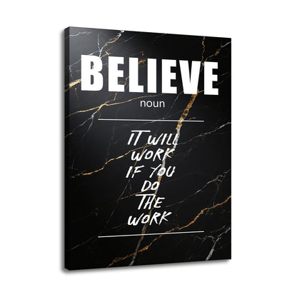 Motivational Canvas Wall Art Believe Noun Entrepreneur Quotes Poster Print Inspirational Pictures Painting for Office Class Room School Wall Decoration Stretched and Framed [18''Wx24''H]