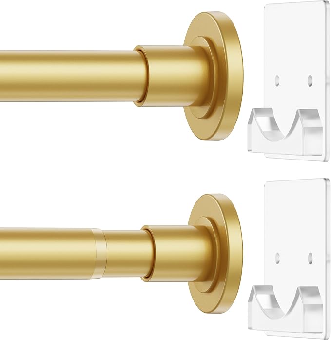 CorkLatta Gold Shower Curtain Rod,1 Inch Diameter Stainless Steel Adjustable Spring Tension Rods 32 to 92",with Holders,Anti-Slip,Curtain Rods No Drilling(1 Pack)