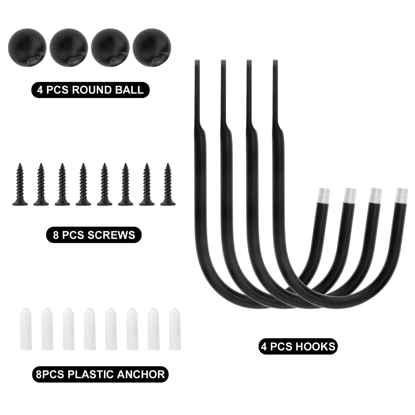 Curtain Holdbacks 4 Pack,Wall Mounted Black Window Curtain Hooks for Wall
