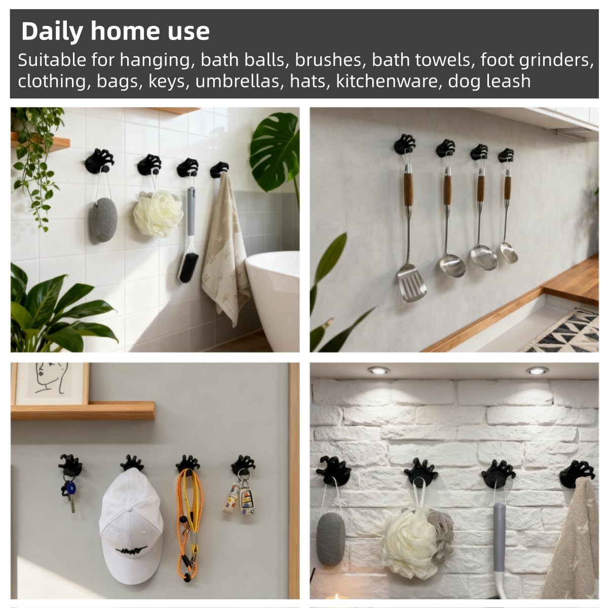 EARLESS BEAR Spooky Hand-Shaped Hooks Fun Hooks for Bathrooms, Kitchens, and Bedrooms, Hand-Shaped Towel Hook 4PCS