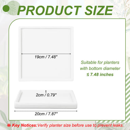 YELARXI 7.5 Inch Ceramic Plant Saucers, Square Flower Planter Water Trays Ceramic Plant Saucer Pot Tray -Fitting for (Outdoor/Indoors/Garden/Planting/Water/Flower/Coffee) White
