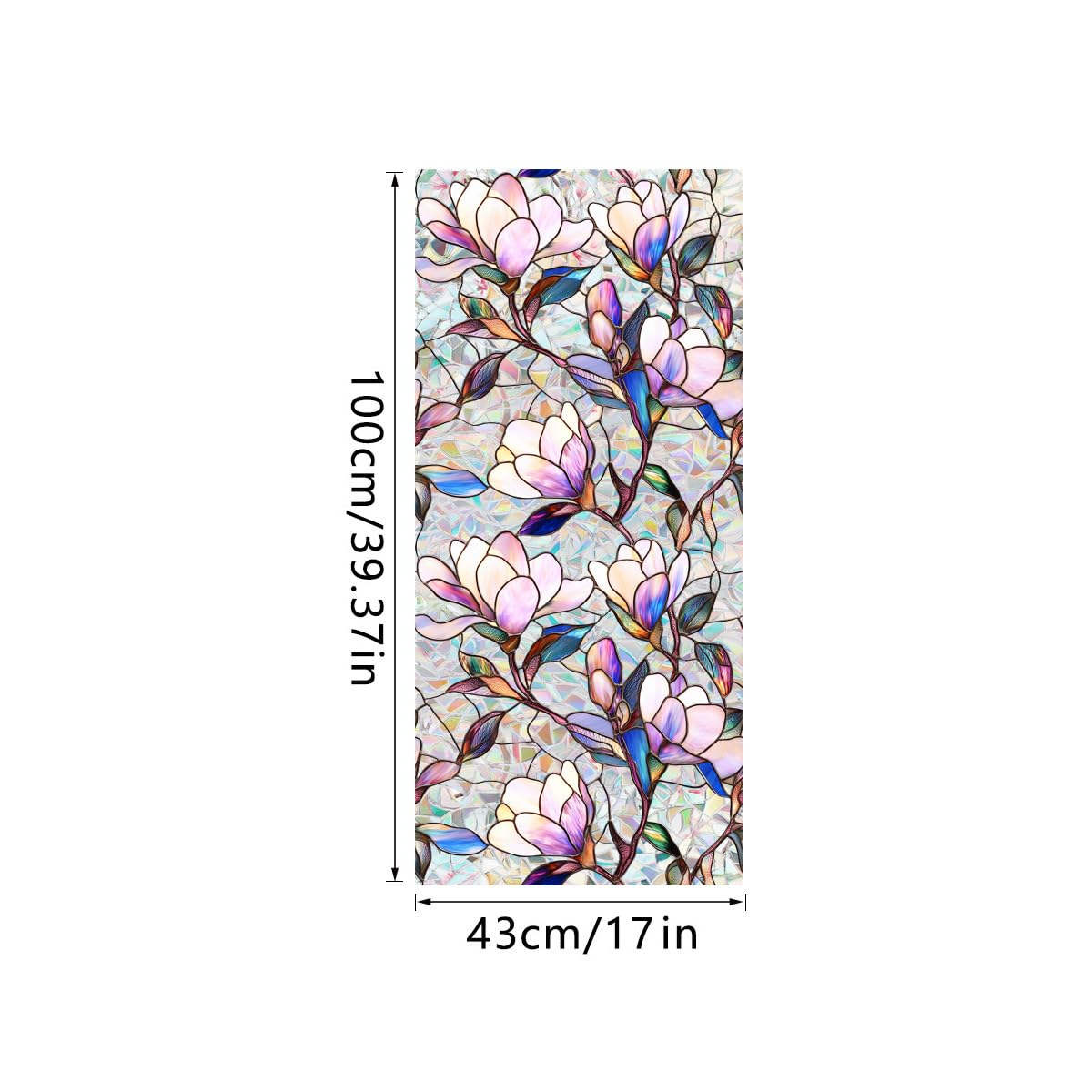 Flower Stained Glass Window Film Decorative Static Cling Stickers Sun Blocking Rainbow Privacy Decals for Home Car Purple Magnolia